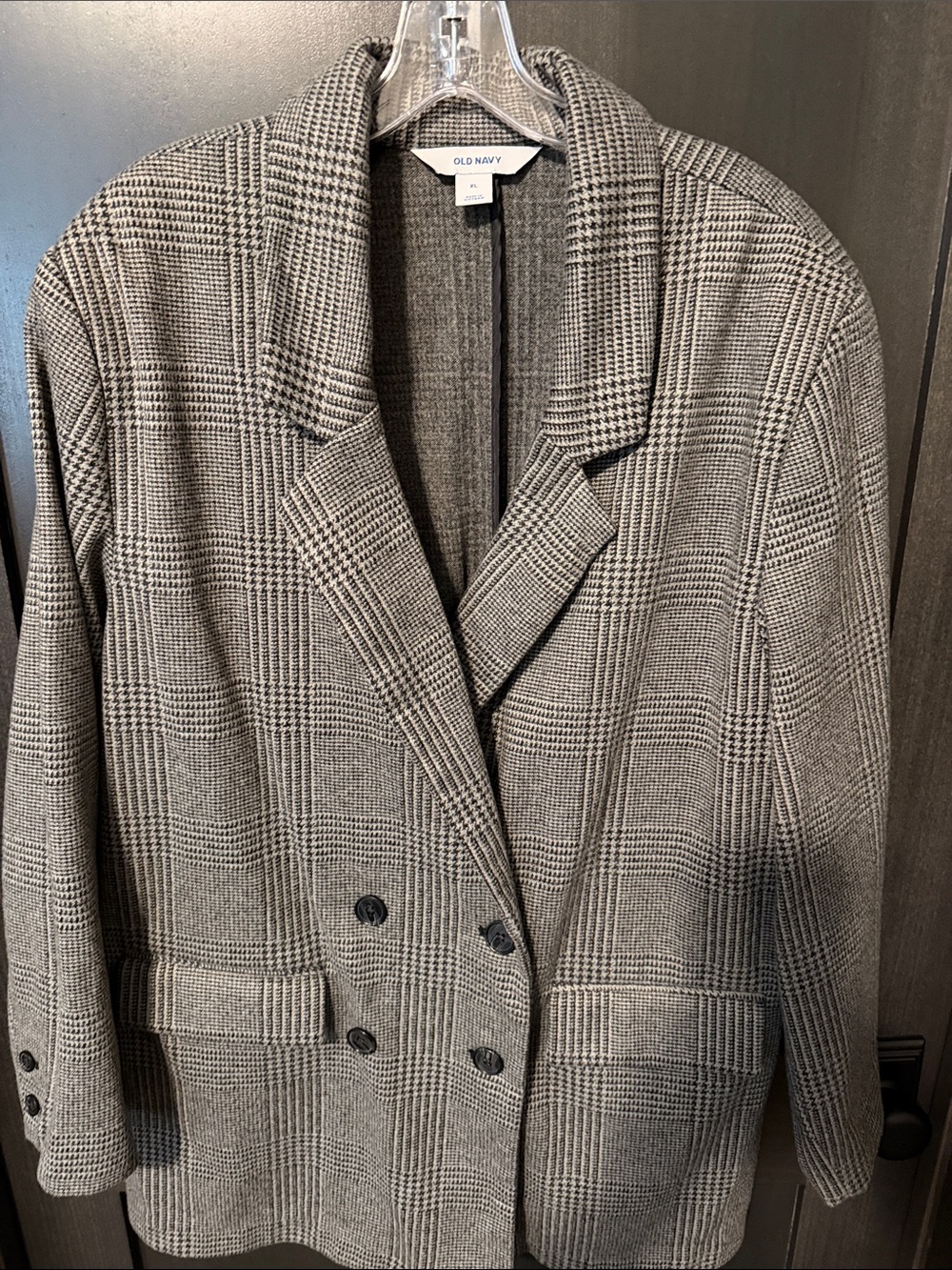Old Navy Black and Gray Glen Plaid Double-Breasted Blazer